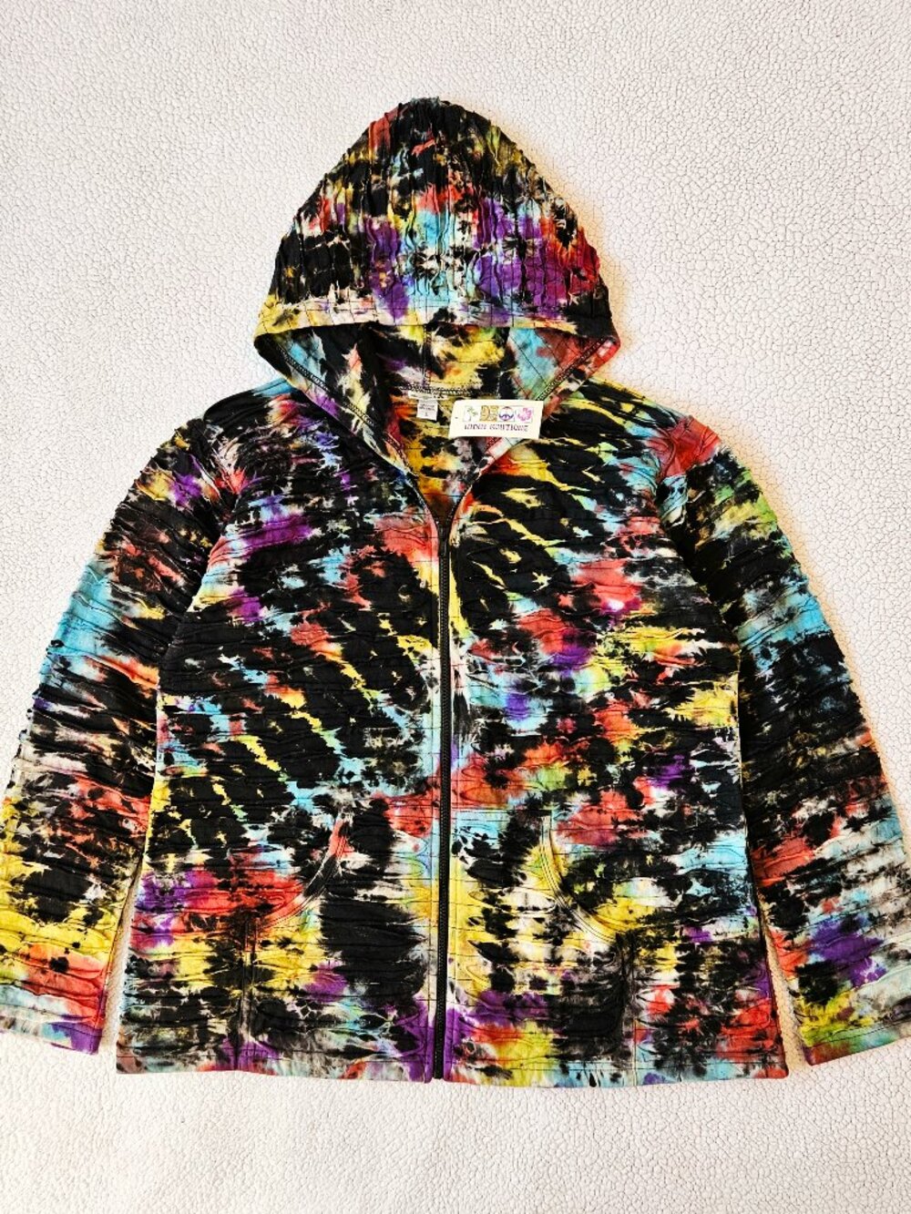 NWT India Boutique Multicolor Tie-dye Zip-up Hoodie Jacket Boho Hippie Cotton L